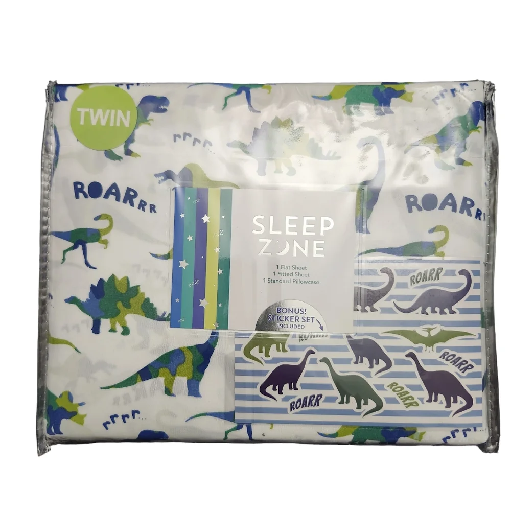 Dinosaurs Kids Child Twin Bed Size Sheet Set Camo Dinos T-Rex Triceratops